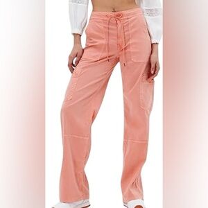 NWT American Eagle Dreamy Drape Baggy Wide Leg Cargo Pants sz 16 coral
